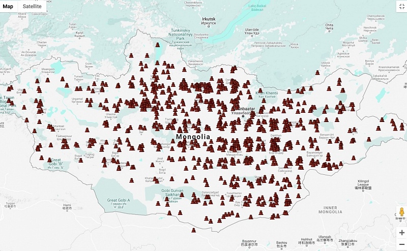 Тысяча монгольских буддистских монастырей на одной интерактивной карте