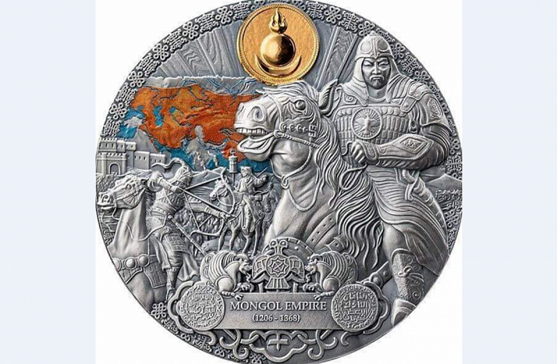 Камерун выпустил памятную серебряную монету с изображением Чингисхана и монгольских воинов